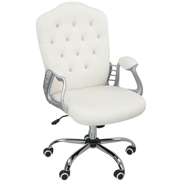 Vanity Office Chair, Velvet Computer Desk Chair with Swivel Wheels, Adjustable Height, Tilt Function, Off-White