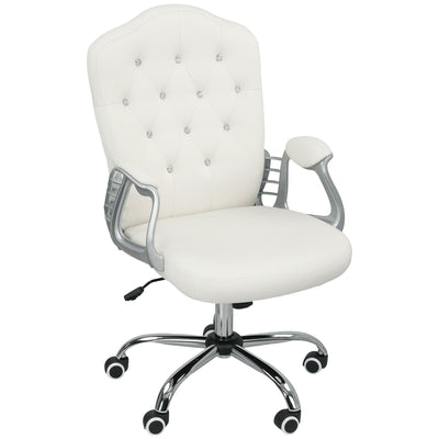 Vanity Office Chair, Velvet Computer Desk Chair with Swivel Wheels, Adjustable Height, Tilt Function, Off-White