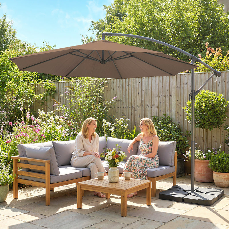 9.6ft Offset Patio Umbrella Garden Hanging Parasol Banana Cantilever Umbrella with Base, Crank