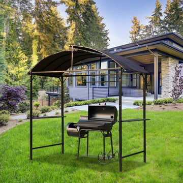 8x4ft BBQ Gazebo Tent Metal Frame Arch Canopy Garden Sunshade Portable Shelter Backyard with Side Shelf Coffee