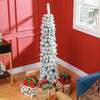 5ft Snow-Flocked Artificial Christmas Tree, Slim Pencil Xmas Tree with 301 Realistic Branches, Metal Base, Pink