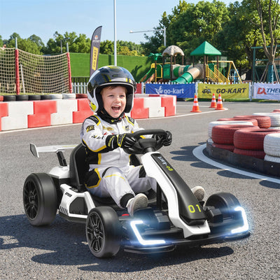 24V Electric Go Kart, Battery Powered Kids Drift Kart with Adjustable Seat, Seat Belt, Horn, Music, Light