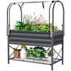 Raised Garden Bed with Cover, Metal Elevated Planter Box with Bottom Shelf and Liner, Dark Grey