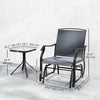 3 Piece Patio Glider Set Outdoor Gliders with Breathable Mesh Seat, Glass Top Table for Garden, Yard, Grey