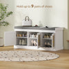 Shoe Storage Bench with Woven Rattan Doors, Shoe Bench with Cushion, Adjustable Shelves, Entryway Bench, White