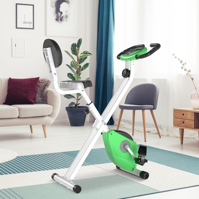 Soozier Foldable Indoor Stationary Bike with 8 Levels of Magnetic Resistance, Exercise Bike for Cardio Workout, Green