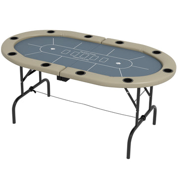 Soozier Foldable Poker Table Blackjack Texas Holdem Poker Game Table with Cup Holders, 70