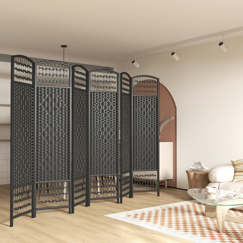 4 Panel Folding Room Divider, Portable Privacy Screen, Wave Fiber Room Partition for Home Office, White, Black