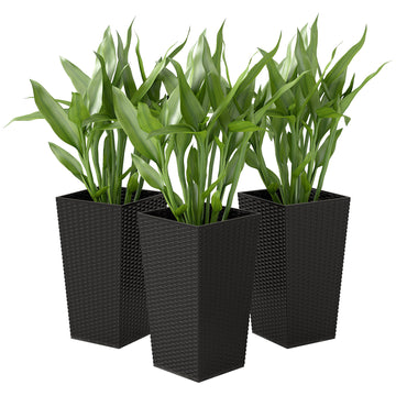 Set of 3 Tall Plant Stand, Outdoor & Indoor Flower Pot Set for Front Door, Entryway, Patio and Deck, Black
