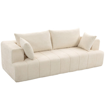 3 Seater Sofa, Chenille Boneless Cloud Couch with Thick Spring Cushion, Wide and Deep Seat, Wide Armrests, Beige