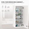 Wall Mount Medicine Cabinet, 5-tier Lockable Bathroom Cabinet with 2 Keys and Adjustable Shelves, White
