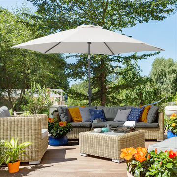 8.5' Round Aluminum Patio Umbrella 6 Ribs Market Sunshade Tilt Canopy w/ Crank Handle Garden Parasol Cream White