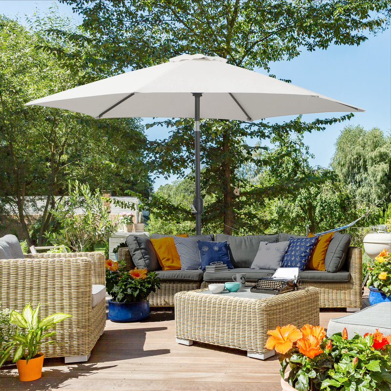 8.5' Round Aluminum Patio Umbrella 6 Ribs Market Sunshade Tilt Canopy w/ Crank Handle Garden Parasol Cream White