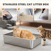 XL Stainless Steel Cat Litter Box, 80L Kitty Litter Box with Front/Top Entry, Trapping Step, Scoop, for Large Big Cats