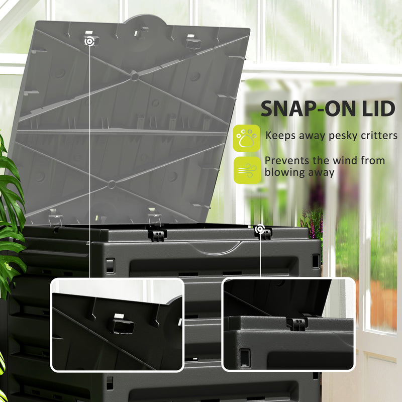 Compost Bin, Garden Composter with 80 Vents and 2 Sliding Doors, 120 Gallon (450L), Black