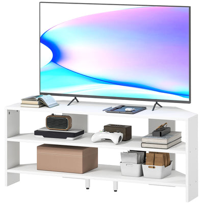 Corner TV Stand, Modern TV Table with 2 Open Shelves for 47 Inch TV, Entertainment Center for Living Room, Black