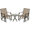 3 Piece Patio Glider Set Outdoor Gliders with Breathable Mesh Seat, Glass Top Table for Garden, Yard, Mixed Brown