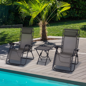 Zero Gravity Chair Set of 2 Patio Chair with Side Table Cupholders and Pillows for Pool, Backyard, Lawn, Beach, Grey