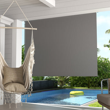 8' x 6' Patio Door Blinds, Outdoor Roller Shades, Cordless Roll Up Shade for Porch Gazebo, Light Grey