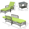 2 Pieces Wicker Patio Lounge Set w/ Cushions, Outdoor PE Rattan Sun Lounger Sets w/ 5-Level Reclining Chaise Chair & Two-tier Glass Top Coffee Table, Green