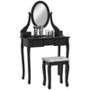 Vanity Desk with Stool, Makeup Vanity with 360° Rotating Oval Mirror, 5 Drawers and Padded Seat, Dressing Table for Bedroom, Black