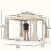 10' x 10' Steel Outdoor Patio Gazebo Canopy with Removable Mesh Curtains, Display Shelves, & Steel Frame, Brown