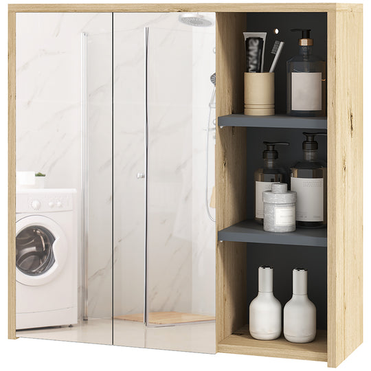 Wall Mount Medicine Cabinet with Mirror, Bathroom Cabinet Storage Organizer with 2 Doors, Cupboards and Shelves, Natural