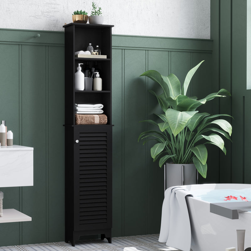 Tall Bathroom Storage Cabinet, Freestanding Linen Tower with 3-Tier Open Adjustable Shelf, White