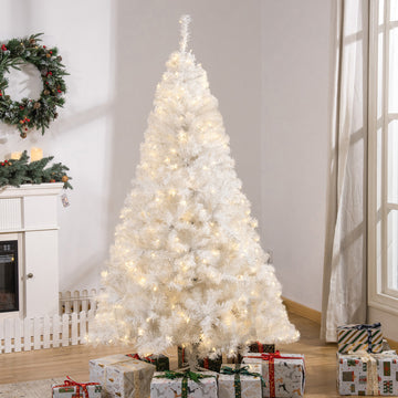 6FT Prelit Artificial Christmas Tree Warm White LED Light Holiday Home Xmas Decoration with Automatic Open, White