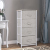 Commode/Tour de rangement en tissu de lin avec 4 tiroirs amovibles, cadre métallique et pieds réglables pour salon, cuisine, salle de bain, blanc