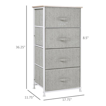 Commode/Tour de rangement en tissu de lin avec 4 tiroirs amovibles, cadre métallique et pieds réglables pour salon, cuisine, salle de bain, blanc