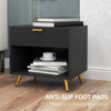 Nightstand with Fluted Panel, Bedside Table with Drawer and Open Compartment, Modern Night Table for Bedroom, Black