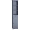 Bathroom Storage Cabinet, Tall Linen Tower with 3-Tier Shelves and Drawer and Door, Grey