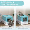 Top Entry Enclosed Kitty Litter Box with Scoop, Tray, Front Entry, Large Space, Foldable, Portable, Blue