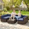 7pc Garden Wicker Sectional Set w/ Tea Table Patio Rattan Lounge Sofa Outdoor Deck Furniture Navy Blue