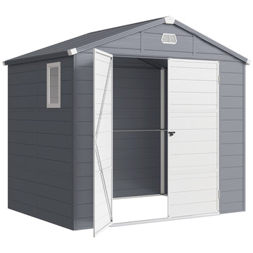 4.5' x 6' Plastic Garden Storage Shed with Latch Door, Vents, Sloped Roof, Light Grey
