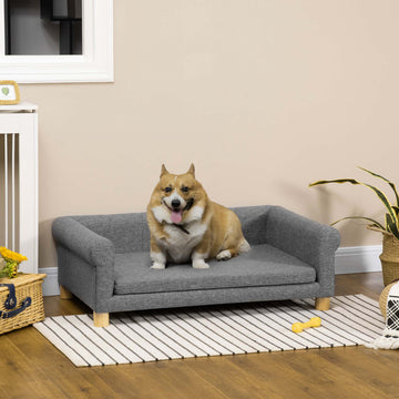 Modern Pet Sofa Cat or Medium Large Dog Bed W/ Removable Seat Cushion, Dark Grey