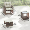 5 Piece Patio Furniture Set, Wicker Patio Chairs with Ottomans, 2-Tier Glass Coffee Table and Cushions