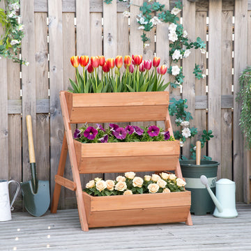 3 Tier Elevated Planter Box, Vertical Wooden Raised Garden Bed for Flowers, Vegetables, 26