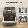 Cat Litter Box with Lid, Enclosed Kitty Litter Box with Pull-Out Drawer Tray, Scoop, 4 Deodorization Bags, Grey