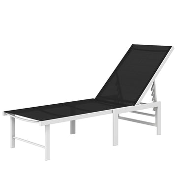 Outdoor Lounge Chair, 5-Position Reclining Outdoor Chaise Lounge Tanning Chair with Mesh Seat, Black