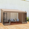 10' x 13' Outdoor Pergola, Wall Mounted Hardtop Lean-to Gazebo with 2 Curtains and 2 Nettings, UV Resistant, for Patio, Deck, Khaki