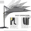 9ft Cantilever Patio Umbrella, Square Overhanging Umbrella with Cross Base, Crank Handle, Tilt, 360° Rotation and Aluminum Frame