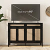 Kitchen Sideboard Cabinet, Boho Buffet Table with Decorative Rattan Doors and Drawers for Dining Room, Black