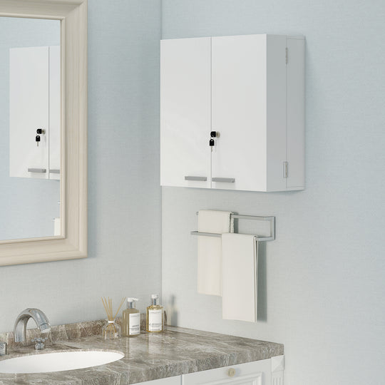 Wall Mount Medicine Cabinet, Bathroom Cabinet with 4 Tier Shelves, Lockable with 2 Keys for Kitchen, White