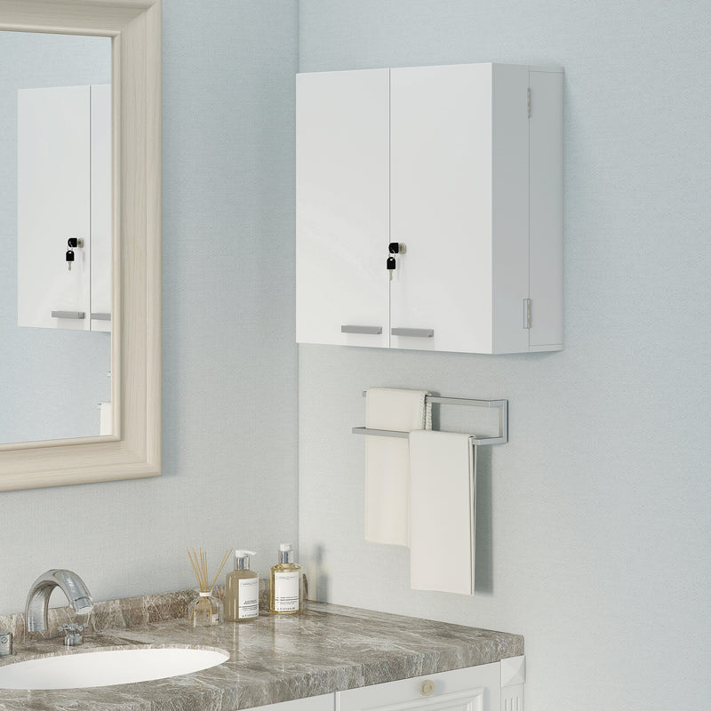 Wall Mount Medicine Cabinet, Bathroom Cabinet with 4 Tier Shelves, Lockable with 2 Keys for Kitchen, White