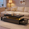 LED Coffee Table with Storage, 2-Tier Modern Center Table with 2 Drawers for Living Room, High Gloss Black