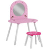 Qaba Kids Dressing Table with Mirror and Stool, Girls Vanity Set for Bedroom, Nursery, for Ages 3-6, Pink