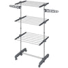 3-Tier Foldable Clothes Drying Rack, Stainless Steel Laundry Rack with 2 Side Wings and 6 Castors, Collapsible Adjustable Clothes Airer for Indoor Outdoor, Grey