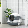 Foldable Large Cat Litter Box with Lid, Covered Kitten Litter Box w/ Automatic Cat Litter-Proof Sides, Deodorization, Easy to Clean, White and Grey